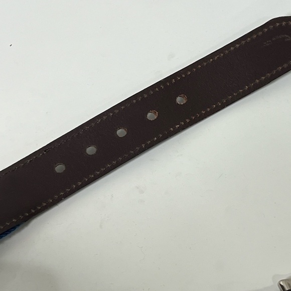 Vineyard Vines 42W Navy Knit Cotton Woven Belt Leather Accents Metal Clasp Prep - Picture 9 of 10